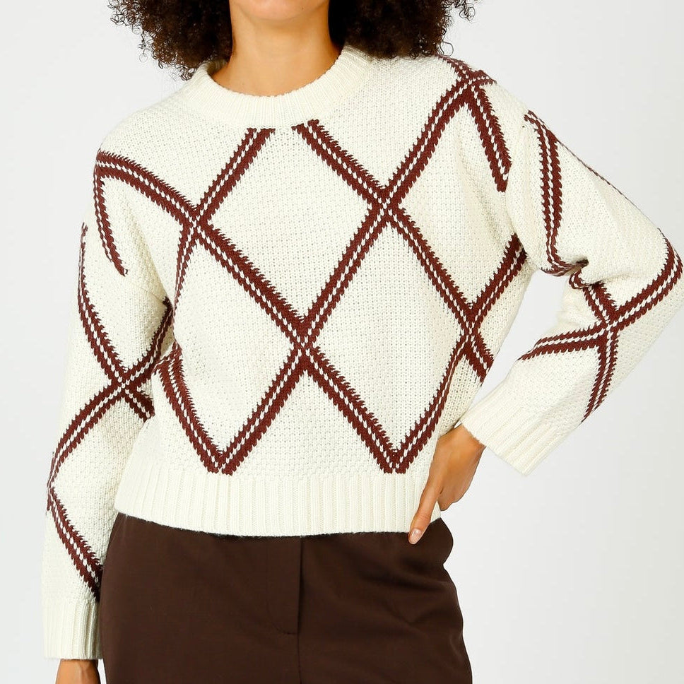 CHARLIE B - Crew Diamond Design Sweater