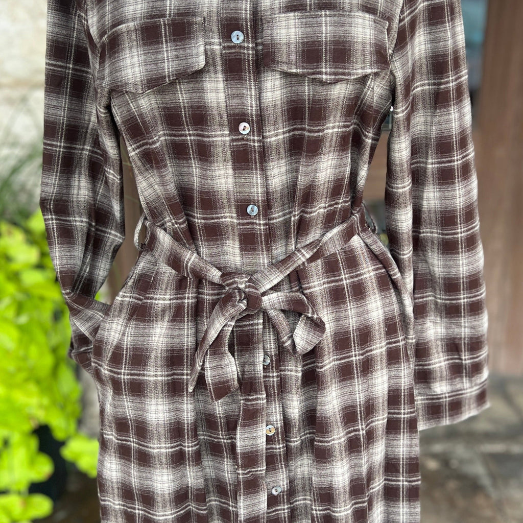 SHE & SKY - Long Hi-Low Brown Plaid Shacket