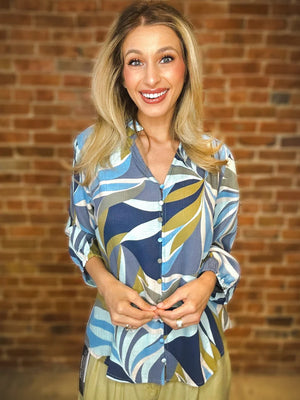 TRIBAL - Moss Green Multi Color Blouse