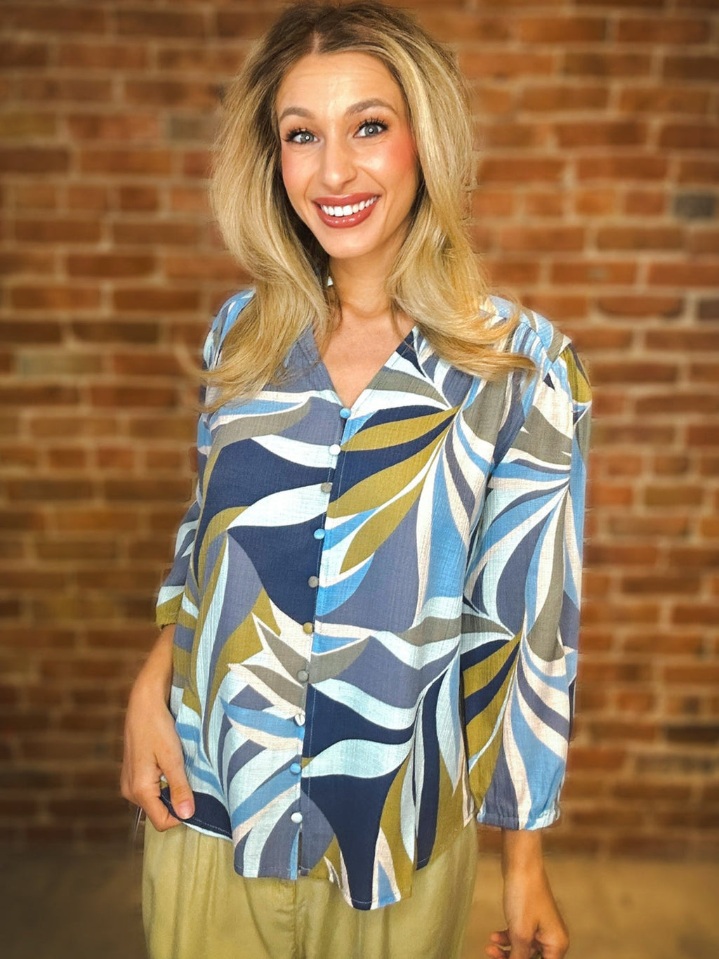 TRIBAL - Moss Green Multi Color Blouse