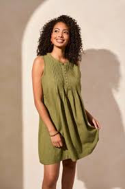 TRIBAL - Solid Green Loden Dress