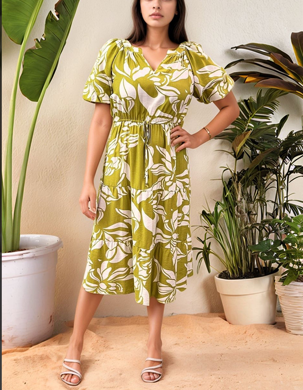 MLLE GABRIELLE - Lime and White Floral Dress