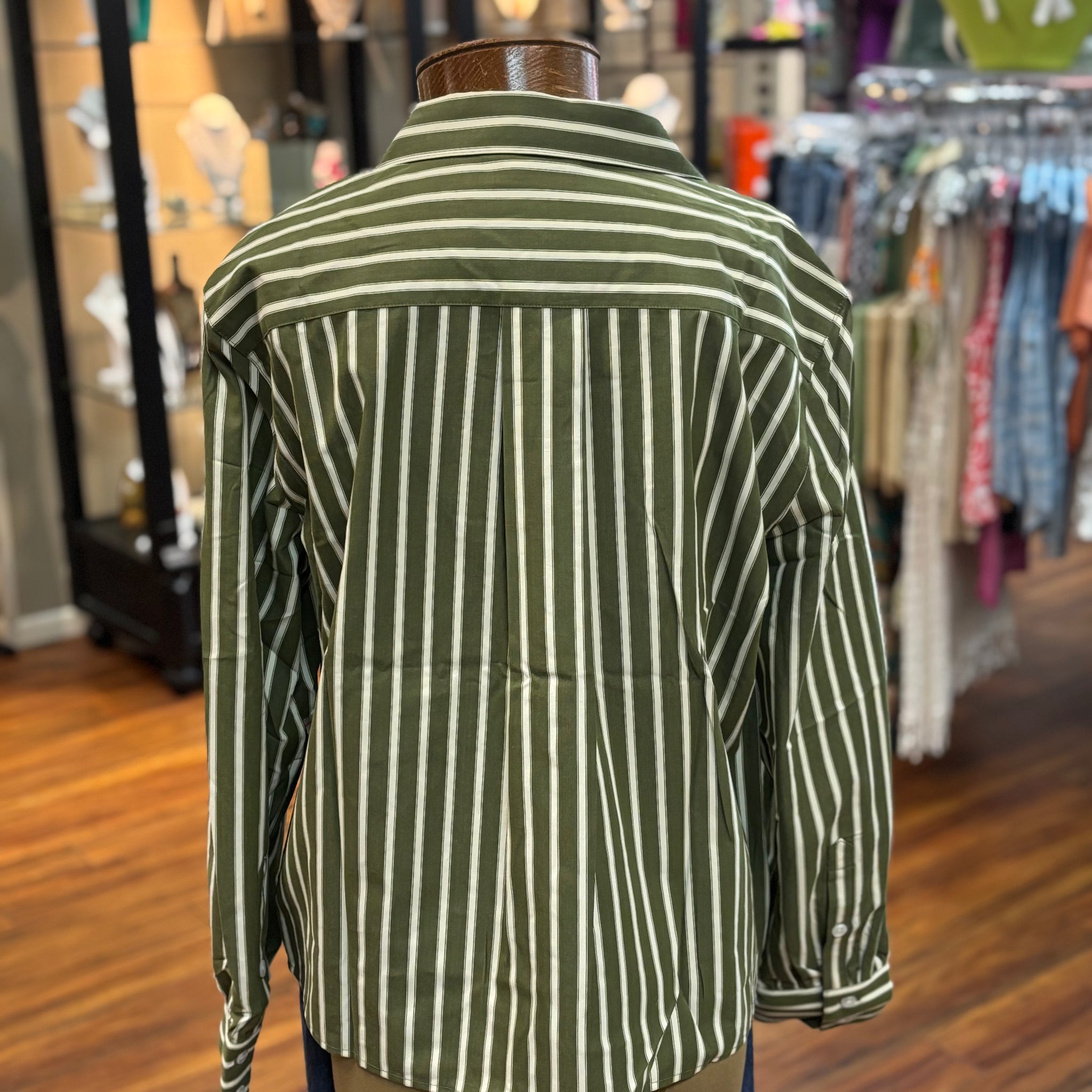 APNY- Olive/White Striped Top
