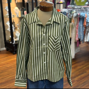 APNY- Olive/White Striped Top
