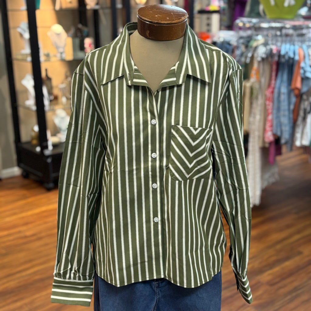 APNY- Olive/White Striped Top