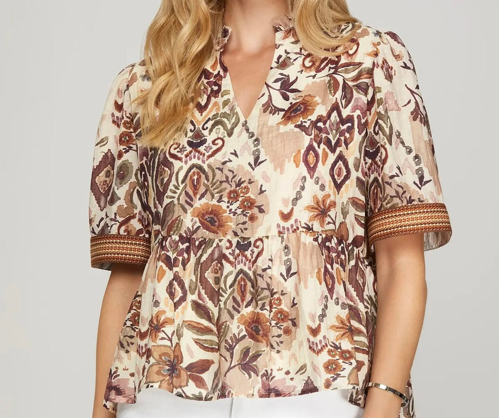 SHE & SKY - Mocha Print Top