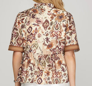 SHE & SKY - Mocha Print Top