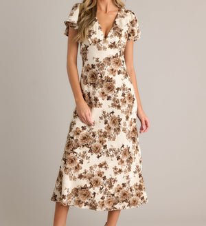 STORIA - Ivory/Brown Long Floral Dress