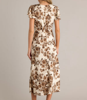 STORIA - Ivory/Brown Long Floral Dress