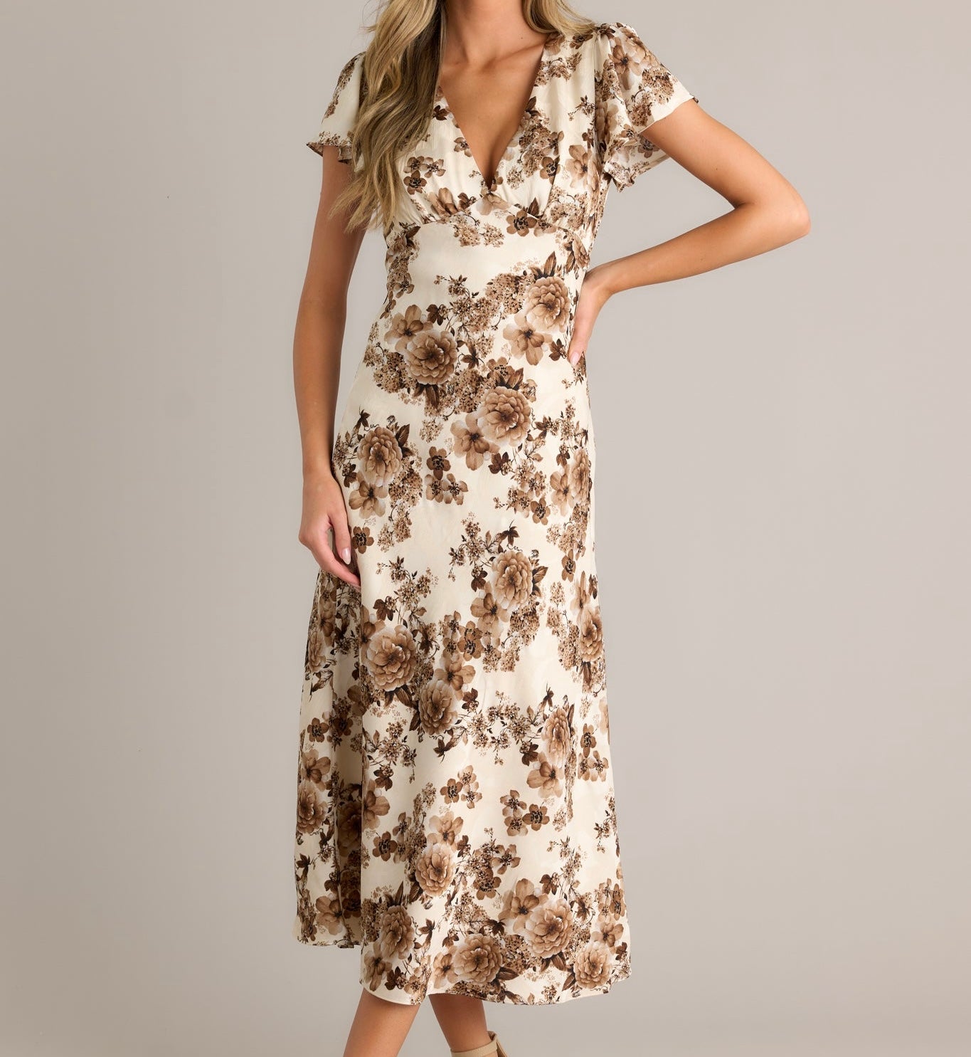 STORIA - Ivory/Brown Long Floral Dress