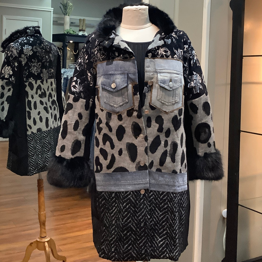 ADORE - Black/Grey Patchwork Coat