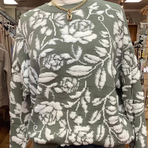 SHE + SKY- Olive Floral Print Sweater