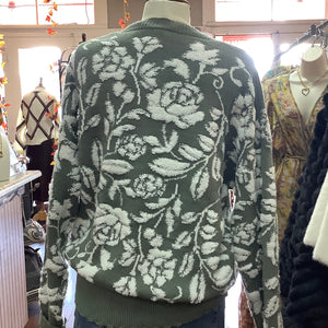 SHE + SKY- Olive Floral Print Sweater