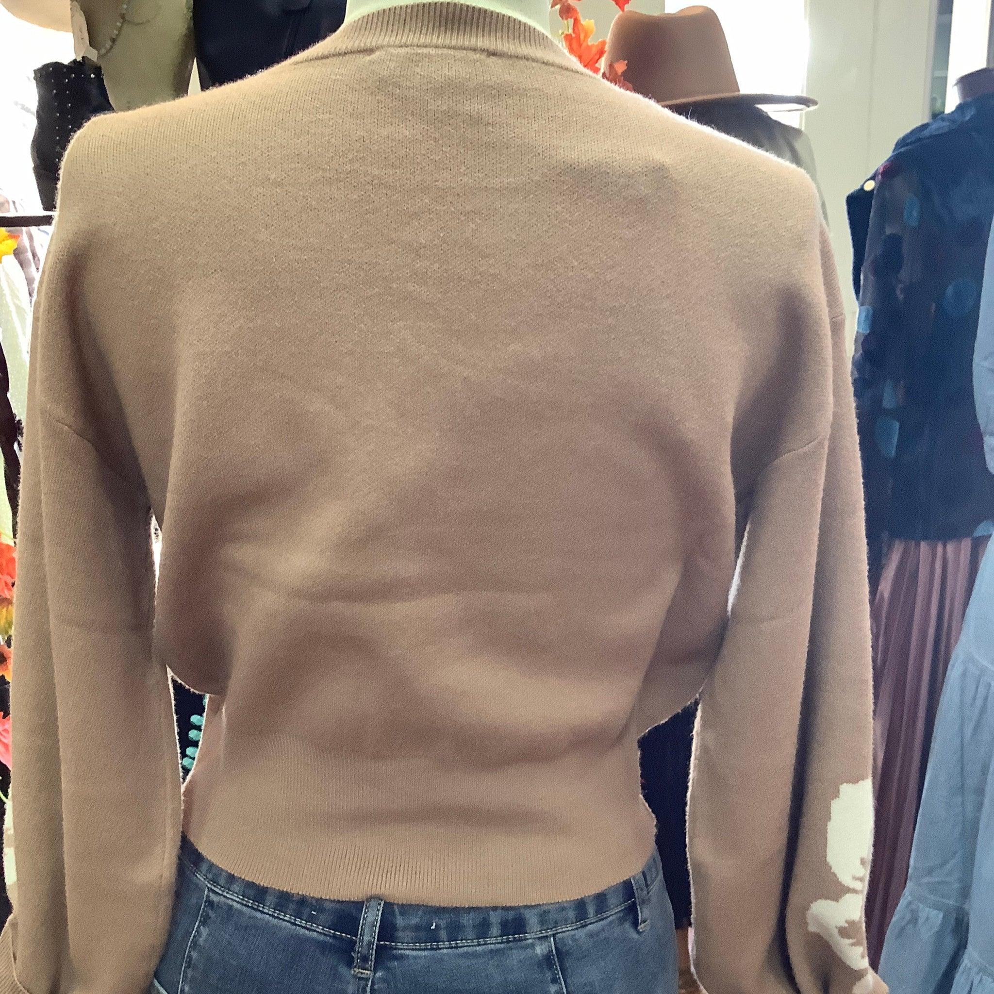 SHE + SKY - Taupe Flower Sweater