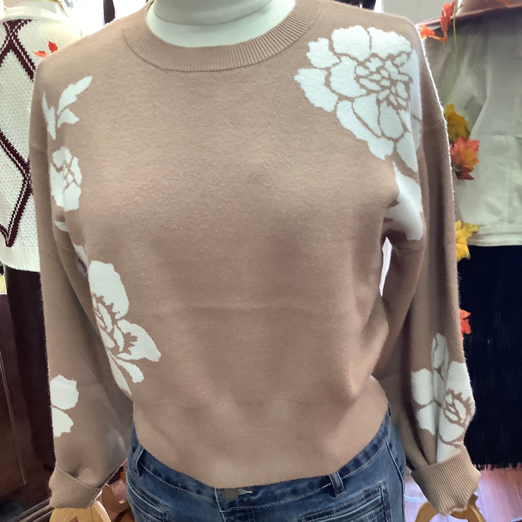 SHE + SKY - Taupe Flower Sweater