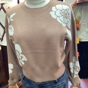 SHE + SKY - Taupe Flower Sweater