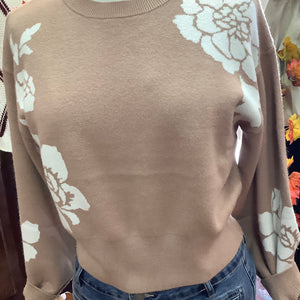 SHE + SKY - Taupe Flower Sweater