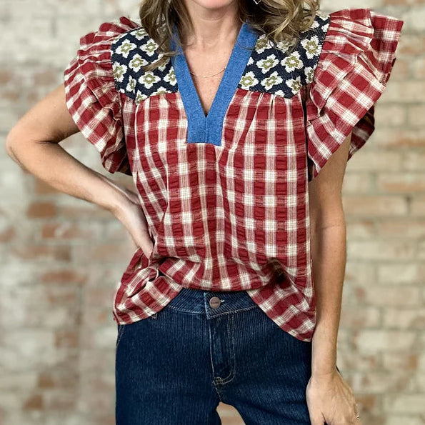 THML - Flutter Sleeve Multi Color Top - SALE ITEM