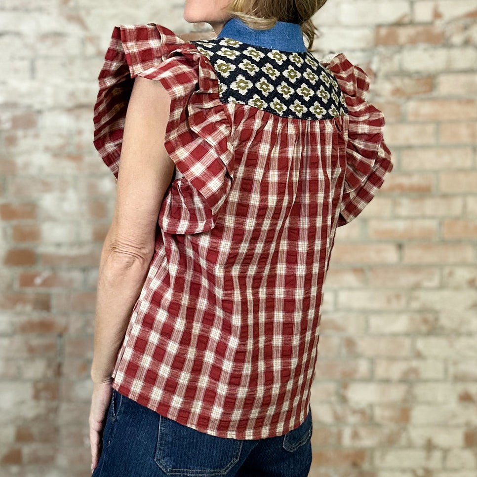 THML - Flutter Sleeve Multi Color Top - SALE ITEM