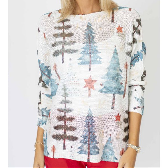 LOOK MODE - White Christmas Tree Sweater