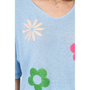 LOOK MODE Marg Knitted Flower Sweater - Blue Multi-colored