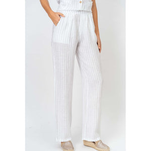 LOOK MODE Striped Linen Pant - White