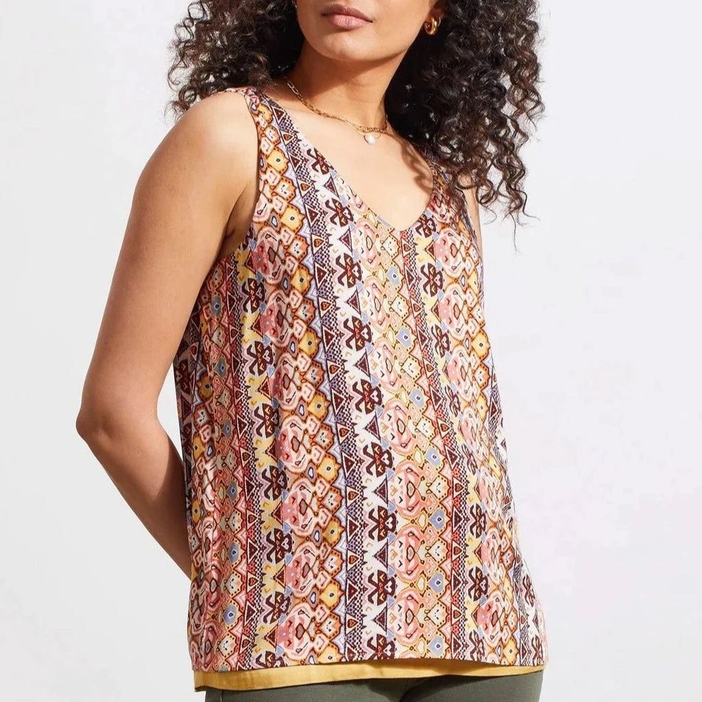 TRIBAL Reversible V-Neck Yellow Multi-colored Cami Blouse - SALE ITEM