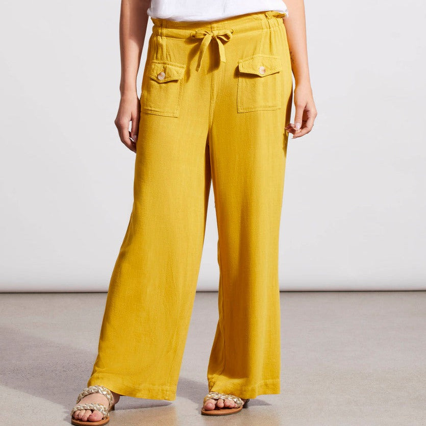 TRIBAL Pull On Wide Leg Crop Pant - Limoncello