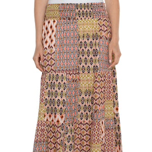 LIVERPOOL Tiered Maxi Skirt w/Smocked Waist - Geo Patchwork