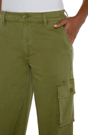LIVERPOOL Cargo Crop Pant with Cinch Hem - Olive Green